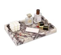 Marble Bathroom Vanity Tray, Natural Luxury Vanity Home Kitchen Bathroom Table Tray, Stone Decorative Countertop Dresser Trays for Key Coffee Perfume Jewelry Makeup (Calacatta Viola, 12"x 8" x1.2")
