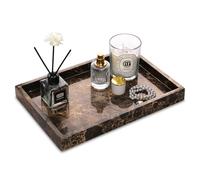 Marble Bathroom Vanity Tray, Natural Luxury Vanity Home Kitchen Bathroom Table Tray, Stone Decorative Countertop Dresser Trays for Key Coffee Perfume Jewelry Makeup (Dark Brown, 12"x 8" x1.2")
