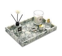Marble Bathroom Vanity Tray, Natural Luxury Vanity Home Kitchen Bathroom Table Tray, Stone Decorative Countertop Dresser Trays for Key Coffee Perfume Jewelry Makeup (Green Texture, 12"x 8" x1.2")