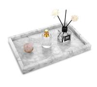 Marble Bathroom Vanity Tray, Natural Luxury Vanity Home Kitchen Bathroom Table Tray, Stone Decorative Countertop Dresser Trays for Key Coffee Perfume Jewelry Makeup (Carrara White, 12"x 8" x1.2")
