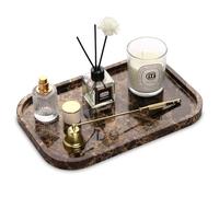 Marble Bathroom Vanity Tray, Natural Marble Home Kitchen Bathroom Table Tray, Stone Decorative Countertop Serving Trays for Coffee Perfume Jewelry Makeup (Dark Brown L)