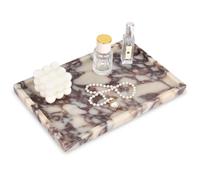 Marble Bathroom Vanity Tray, Natural Marble Home Kitchen Bathroom Table Tray, Stone Decorative Countertop Serving Trays for Coffee Perfume Jewelry Makeup (Dark Brown) (1, Calacatta Viola, 12*8*0.8)