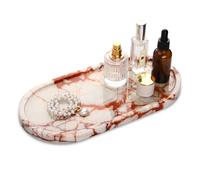 Marble Bathroom Vanity Tray, Oval Natural Luxury Marble Home Kitchen Bathroom Table Tray, Stone Decorative Countertop Serving Trays for Coffee Perfume Jewelry Makeup Key Calacatta Red 30 x 15 cm