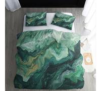 Marble Bedding Double Size, Emerald Green Duvet Cover Sets, Luxury Reversible Quilt Cover & 2 Pillowcases with Zipper Closure, Comfy Soft Easy Care Breathable Microfibre Bed Set