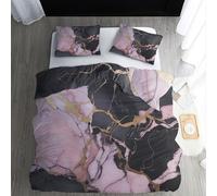 Marble Bedding King Size, Pink Black Gold Duvet Cover Sets, Luxury Reversible Quilt Cover & 2 Pillowcases with Zipper Closure. Comfy Soft Easy Care Breathable Microfibre Bed Set