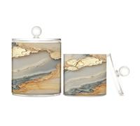 Marble Beige Yellow Clear Plastic Storage Organizer with lid Bathroom Essentials Decorative Dental Floss Storage Jar for Floss Picks,Paper Clips,2 Pack