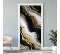 Marble Black Gold 3D Door Stickers, Modern Luxury Door Wallpaper Peel and Stick, Door Mural Vinyl, Self-Adhesive Removable Waterproof PVC, for Bedroom Living Room Home Decor, 95 x 215 cm W4E59
