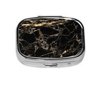 Marble Black Gold,Meta Pill Box 2 Compartment Medicine Case,Portable Organizer