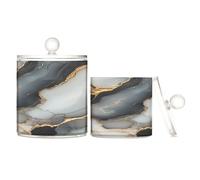 Marble Black White Clear Plastic Storage Organizer with lid Bathroom Essentials Decorative Dental Floss Storage Jar for Floss Picks,Paper Clips,2 Pack