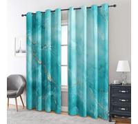 Marble Blackout Curtains, 54 Drop, Teal Blue Abstract Printed Curtains for Living Room, Bedroom, Eyelet Drapes for Window Home Decor, 66x54 Inch 2 Panels a1c1-112