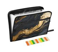 Marble Blue Black Gold Gradient File Folder 13 Pockets A4 Letter Size File Jackets with Zipper Closure Expanding File Jackets for Nurse Document Storage