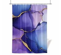 Marble Blue Purple Shower Curtain for Bathroom, Gradient Minimalist Gold Wavy Waterproof Cloth Fabric Bathroom Accessories Set with 12 Rust Proof Plastic Hooks, 56” x 78”