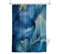 Marble Blue Shower Curtain for Bathroom, Gradient Abstract Stone Gold Cracks Modern Art Waterproof Cloth Fabric Bathroom Accessories Set with 12 Rust Proof Plastic Hooks, 72” x 96”