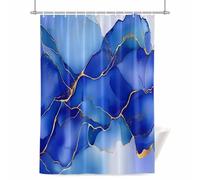 Marble Blue Shower Curtain for Bathroom, Liquid Gold Foil Glitter Wavy Rock Stone Waterproof Cloth Fabric Bathroom Accessories Set with 12 Rust Proof Plastic Hooks, 72” x 96”
