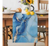 Marble Blue Table Runner 18x72 Inches Long Abstract Art Stone Texture Fluid Art Modern Cotton Linen Table Runner Burlap Style for Dinner Table Party Decor Tabletop Decorations