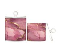 Marble Blush Burgundy Clear Plastic Candy Organizer Storage with lid Pantry Essentials Decorative Small Storage Bins for Floss Picks,Paper Clips,2 Pack