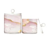 Marble Blush White Clear Plastic Candy Organizer Storage with lid Bathroom Essentials Decorative Storage Bins for Cotton Swabs,Cotton Pad2 Pack