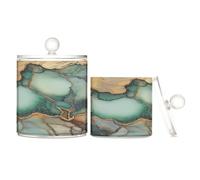 Marble Brown Green Clear Plastic Candy Organizer Storage with lid Dresser Essentials Decorative Storage Bin for Floss Picks,Paper Clips,2 Pack
