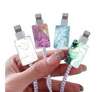 Marble Cable Protector for iPhone Type-c Charger,Sparkle Bling Marble Pattern 4 PCS Set Cable Protector for Women Girls Kids,Cable Chomper,iPhone Charger Saver-Blue/White/Green/Purple