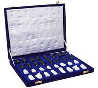 Marble Chess Pieces Set of 32 Figures - Black and White Alabaster Marble Chess Piece with Cousioned Bottom - Giftable Case Included
