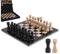 Marble Chess Set 12 Inches Black and Coral Handmade Chess Outdoor Games 1 Chess Board & 32 Chess Pieces 2 Player Games for Adults -Board Games
