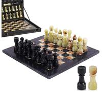 Marble Chess Set 12" Inches Black & Multi Green Handmade for Adults - Marble Board Game for Family with Storage Box & 2 Extra Queen, Ideal Travel Chess Set & Home Décor