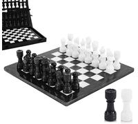 Marble Chess Set 12" Inches Black & White Handmade Chess Sets for Adults - Marble Board Game for Family with Storage Box & 2 Extra Queen, Ideal Travel Chess Set & Home Décor