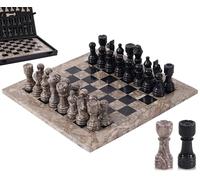 Marble Chess Set 12" Inches Oceanic & Black Handmade Chess Sets for Adults - Marble Board Game for Family with Storage Box & 2 Extra Queen, Ideal Travel Chess Set & Home Décor