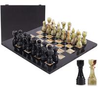 Marble Chess Set 15" Inches Black & Green Handmade Chess Sets for Adults - Marble Board Game for Family with Storage Box & 2 Extra Queen, Ideal Travel Chess Set & Home Décor