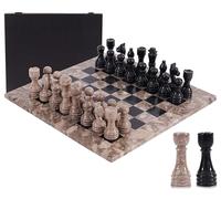 Marble Chess Set 15" Inches Oceanic & Black Handmade Chess Sets for Adults - Marble Board Game for Family with Storage Box & 2 Extra Queen, Ideal Travel Chess Set & Home Décor
