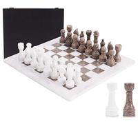Marble Chess Set 15" Inches White & Oceanic Handmade Chess Sets for Adults - Marble Board Game for Family with Storage Box & 2 Extra Queen, Ideal Travel Chess Set & Home Décor