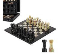 Marble Chess Set for Adults 10" Handmade Black & Green Onyx Board Game with 32 Chess Pieces, 2 Extra Queens & Storage Box, Luxury Travel Game, Elegant Gift for Home Decor