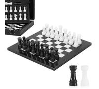 Marble Chess Set for Adults 10" Handmade Black & White Board Game with 32 Chess Pieces, 2 Extra Queens & Storage Box, Luxury Travel Game, Elegant Gift for Home Decor