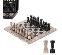 Marble Chess Set for Adults 10" Handmade Oceanic & Black Board Game with 32 Chess Pieces, 2 Extra Queens & Storage Box, Luxury Travel Game, Elegant Gift for Home Decor