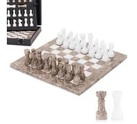 Marble Chess Set for Adults 10" Handmade Oceanic & White Board Game with 32 Chess Pieces, 2 Extra Queens & Storage Box, Luxury Travel Game, Elegant Gift for Home Decor