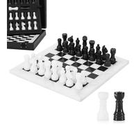 Marble Chess Set for Adults 10" Handmade White & Black Board Game with 32 Chess Pieces, 2 Extra Queens & Storage Box, Luxury Travel Game, Elegant Gift for Home Decor