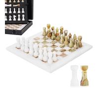 Marble Chess Set for Adults 10" Handmade White & Green Onyx Board Game with 32 Chess Pieces, 2 Extra Queens & Storage Box, Luxury Travel Game, Elegant Gift for Home Decor