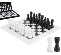 Marble Chess Set for Adults 12" Handmade White & Black Board Game with 32 Chess Pieces, 2 Extra Queens & Storage Box, Luxury Travel Game, Elegant for Home Decor
