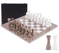 Marble Chess Set for Adults 15" Handmade Black & Coral Board Game with 32 Chess Pieces, 2 Extra Queens & Storage Box, Luxury Travel Game, Elegant Gift for Home Decor (Oceanic & White)