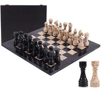 Marble Chess Set for Adults 15" Handmade Black & Coral Board Game with 32 Chess Pieces, 2 Extra Queens & Storage Box, Luxury Travel Game, Elegant Gift for Home Decor (Black & Coral)
