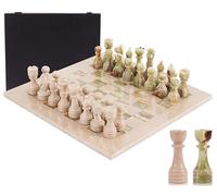 Marble Chess Set for Adults 15" Handmade Coral & Dark Brown Board Game with 32 Chess Pieces, 2 Extra Queens & Storage Box, Luxury Travel Game, Elegant Gift for Home Decor (Verona & Green Onyx)