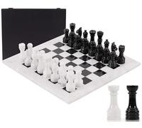 Marble Chess Set for Adults 15" Handmade White & Black Board Game with 32 Chess Pieces, 2 Extra Queens & Storage Box, Luxury Travel Game, Elegant Gift for Home Decor