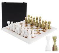 Marble Chess Set for Adults 15" Handmade White & Green Board Game with 32 Chess Pieces, 2 Extra Queens & Storage Box, Luxury Travel Game, Elegant Gift for Home Decor