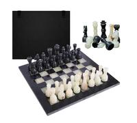 Marble Chess Set with Box 30cm Black & Onyx Board & Pieces | Hand-Carved Pieces, Includes Storage Box, Strategy Game for Adults, Home Décor Display, Black & White Onyx