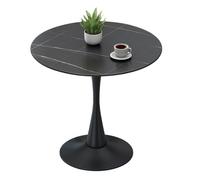 Marble Circular Dining Table Coffee Table With Metal Legs 80cm Round Milk Tea Shop Negotiation Table And Chair For Living Room, Small Dining Table, Modern Marble Table For Home,(Size:80cm,Color:black)