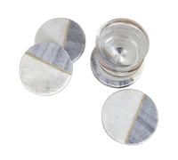Marble Coasters Dark Grey & White Set Of 4 Round Heavy Stone Drink Mats Non Slip