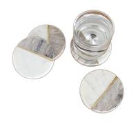 Marble Coasters Light Grey White Set Of 4 Round Heavy Stone Drinks Mats Non Slip