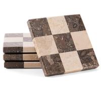 Marble Coasters Set of 4, Handmade Oceanic & Verona Square Stone Coasters, 4 Inch Decorative Checkered Drinks Coasters for Coffee Table, Housewarming Gift & Luxury Kitchen Accessories