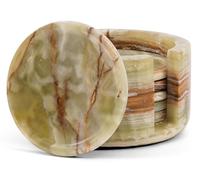 Marble Coasters Set of 6 Green Onyx 3.5 Inch Round Stone Coaster for Drinks with Holder - Ideal Drink Coasters for Coffee Bar Accessories, Gifts, Dining Table & Home Décor
