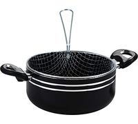 Marble Coated Non Stick Aluminium Chip Pan with Fryer Basket and Lid (Black, 22cm)